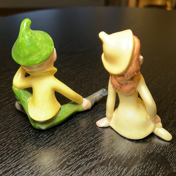 Vintage Handpainted Kitsch Redhead Ceramic Pixie Elves Christmas Figurines - Picture 2 of 12